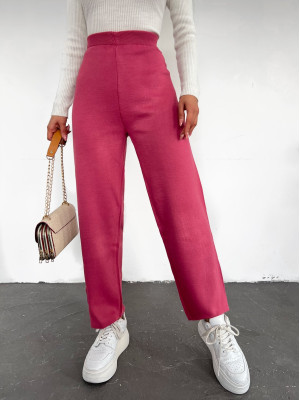 Knit Trousers With Slit Trousers -Pink