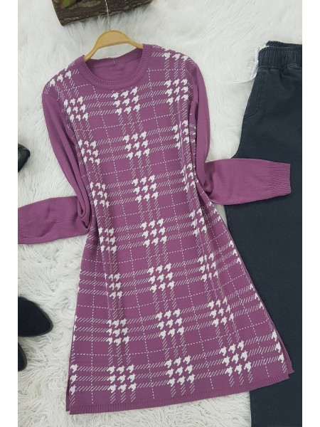 Checkered Crowbar Tricot Tunic-Cherry Color