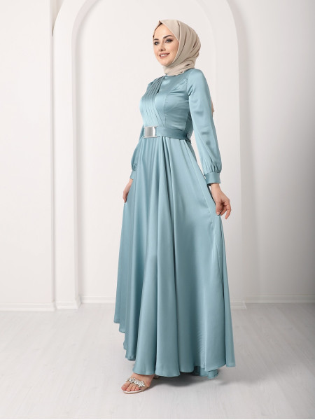 Draped Belt and Stony Buckle Evening Dress -Mint Color