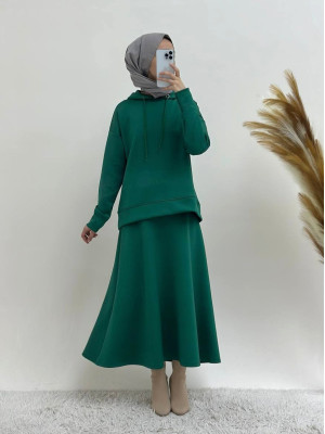 Hooded Skirt Scuba Suit -Emerald
