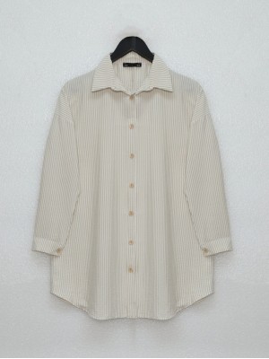 Buttoned Slim Striped Shirt - Beige