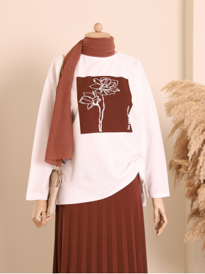 Flog Print Back Long Skirt Suit -Brown