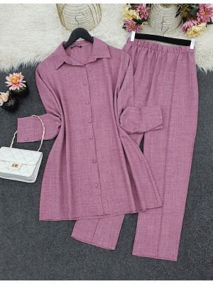 Top Button Shirt and Trousers Set -Dried rose