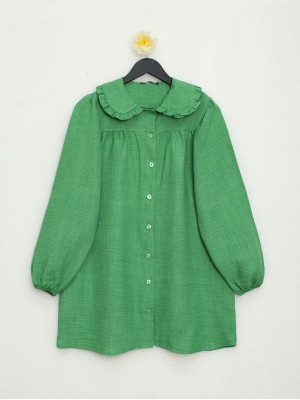 Baby Collar Button Down Tunic      -LIGHT GREEN