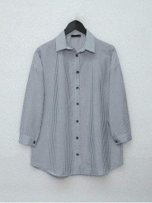 Buttoned Slim Striped Shirt -Grey
