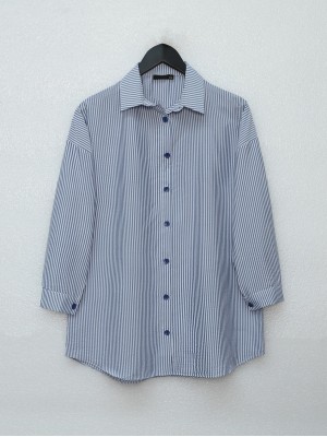 Buttoned Slim Striped Shirt -Navy blue