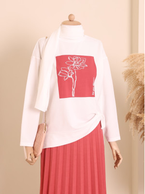 Flog Print Back Long Skirt Suit -Dried rose