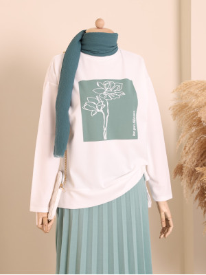 Flog Print Back Long Skirt Suit -Mint Color