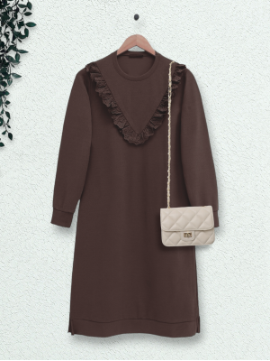 Lace Ruffle Long Tunic from Robe -Brown