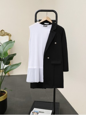 ملابس داخلية قطنية ممشطة مطوية مع تفاصيل من التول على التنورة -أبيض