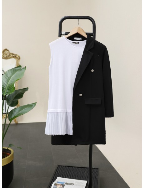 ملابس داخلية قطنية ممشطة مطوية مع تفاصيل من التول على التنورة -أبيض
