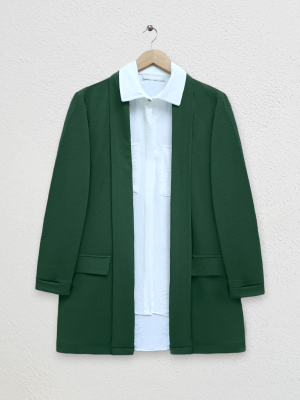 Crepe Jacket with Folded Collar and Sleeves and Pocket Detail -Emerald
