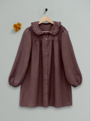 Baby Collar Button Down Tunic  -Brown