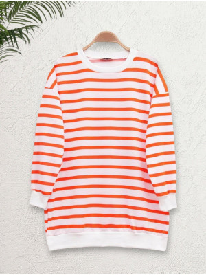 Side Striped Crew Neck Sweat -Red
