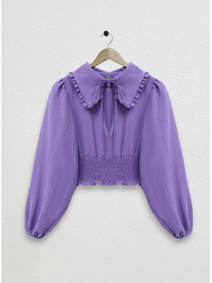 Baby Collar Long Sleeve Blouse with Elastic Waist -Lilac