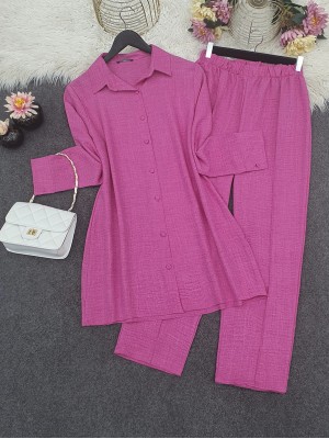 Top Button Shirt Trousers Set -Pink