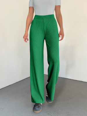 Ribbed Knitwear Trousers -Green