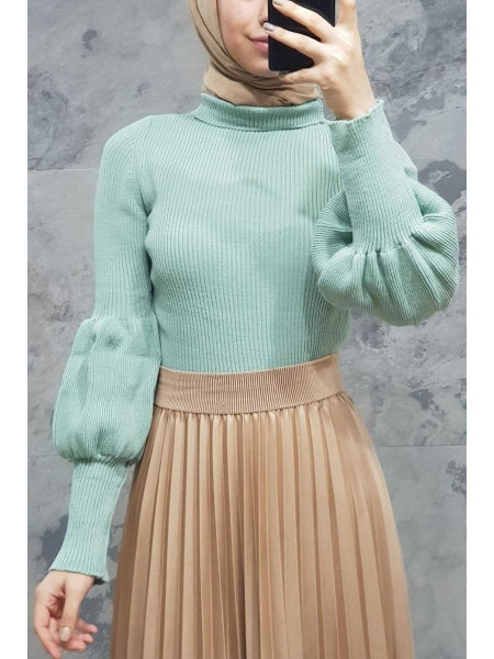 Balloon Sleeve Knitwear Sweater -Mint Color
