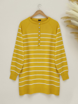 Half Button Slit Knitwear Tunic -Yellow