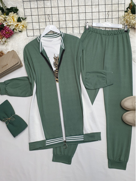 Bebe Collar Waist Elastic Combed Combed Suit -Mint Color