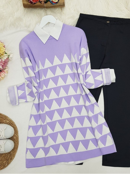 Triangle Pattern Double Layer Tunic -Lilac