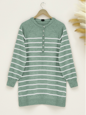 Half Button Slit Knitwear Tunic -Sea green