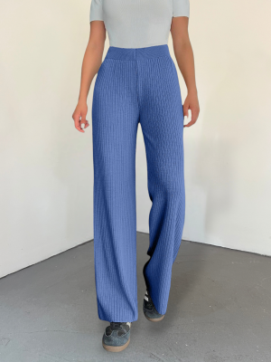 Ribbed Knitwear Trousers -Blue