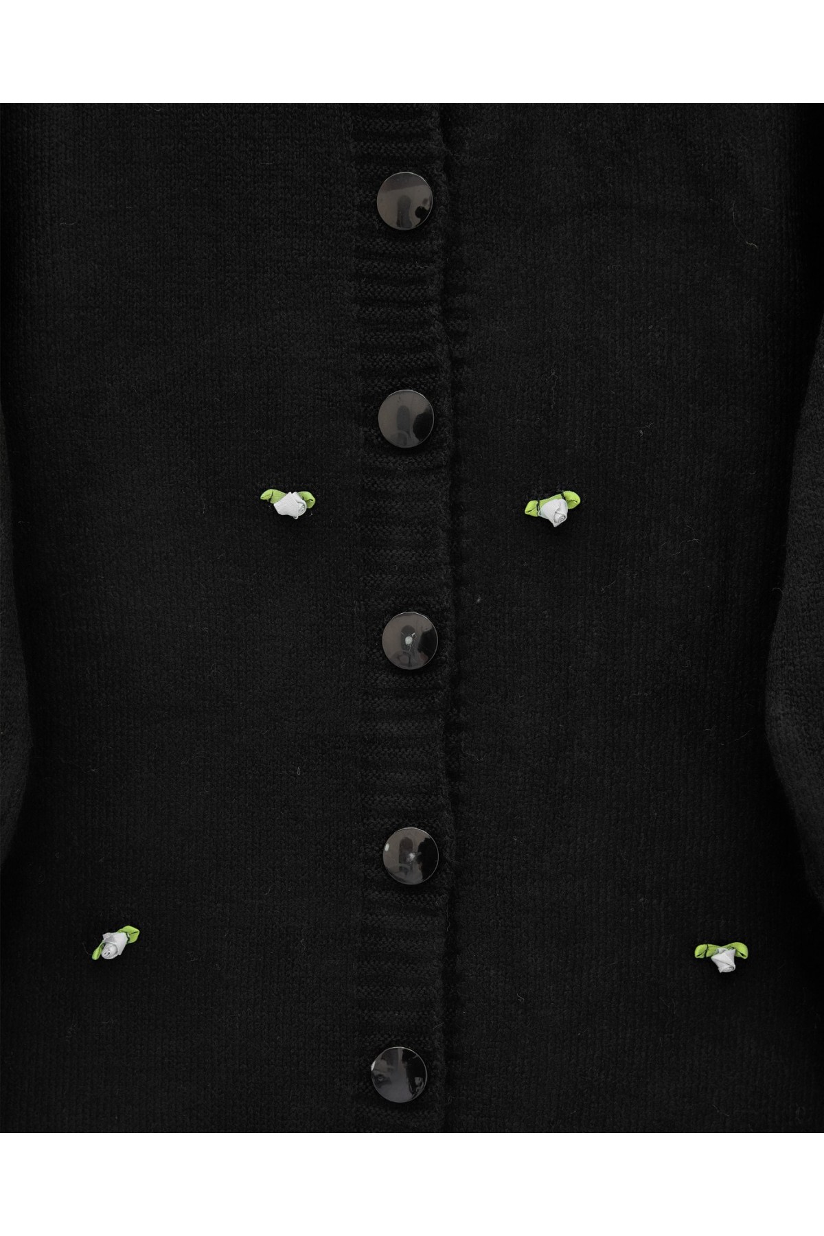 Soft Cardigan with Buttoned Flower Details -Black