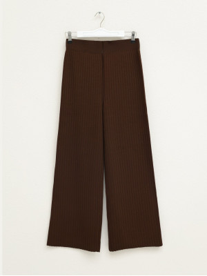Ribbed Knitwear Trousers  -Brown