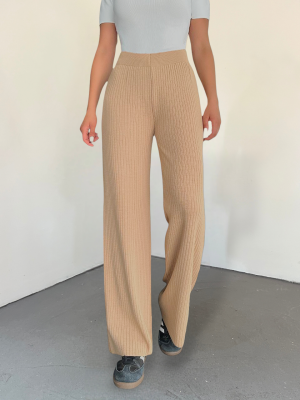 Ribbed Knitwear Trousers -Mink color