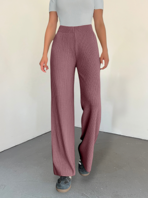 Ribbed Knitwear Trousers -Dried rose