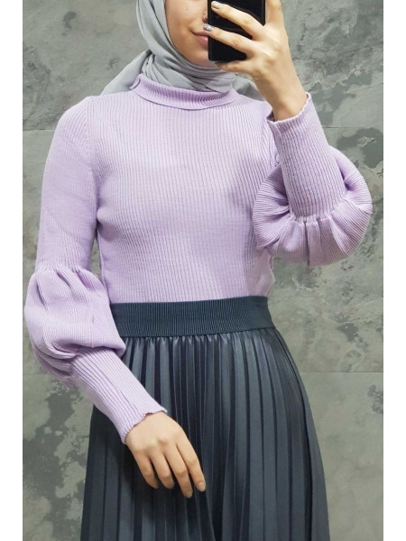 Balloon Sleeve Knitwear Sweater -Lilac