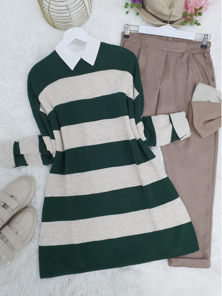 Striped Thessaloniki Knitwear Tunic     -Emerald