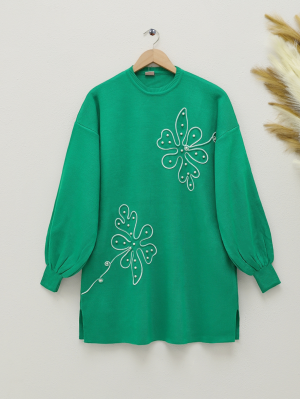Pearled Daisy Süzene Knitwear Tunic -Green