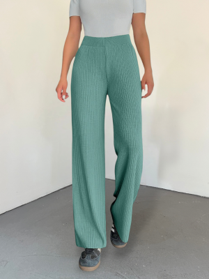 Ribbed Knitwear Trousers -Mint Color