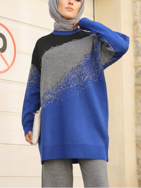 Three Colors Double Plate Pique Knitwear Knitwear Tunic -Saxe 
