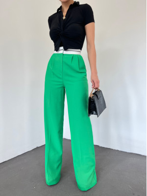 Inverted Belt Velcro Waist Loose Trousers -Green