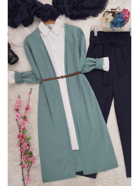  Long Knitwear Cardigan   -Mint Color