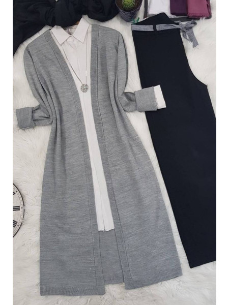  Long Knitwear Cardigan        -Grey