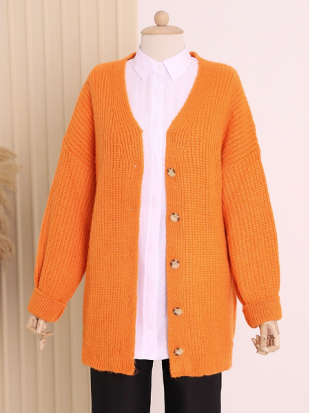 Knitting Pattern Thick Buttoned Cardigan -Orange