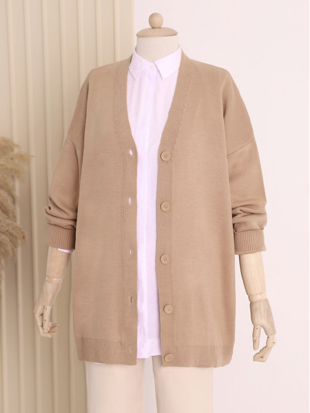 Double Buttoned Knitwear Cardigan -Mink color