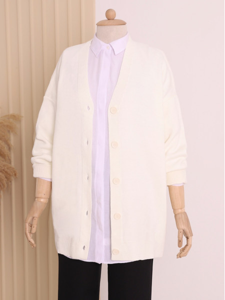 Double Buttoned Knitwear Cardigan -White