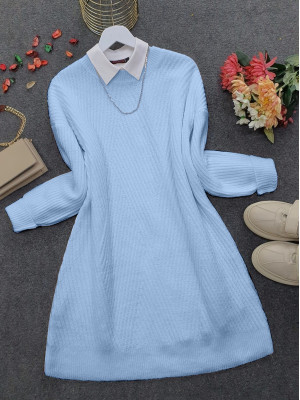 Crew Neck Diamond Pattern Knitwear Sweater        -Baby Blue