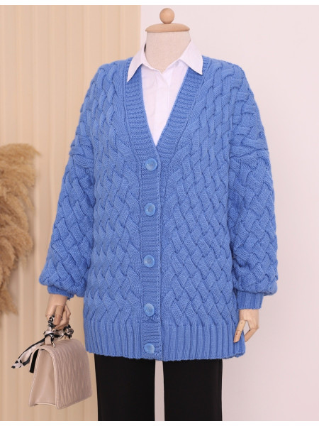Knitting Pattern Button Down Cardigan -Blue