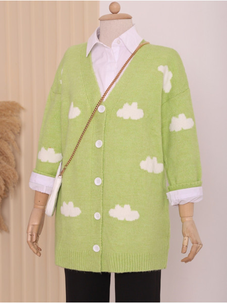 Cloudy Buttoned Cardigan  -PISTACHIO GREEN