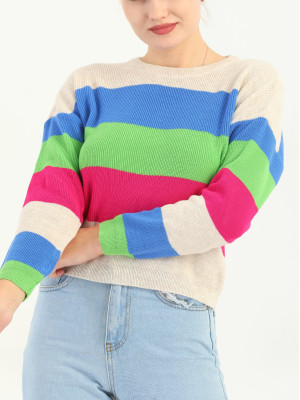 Crew Neck Knitwear Sweater -Stone