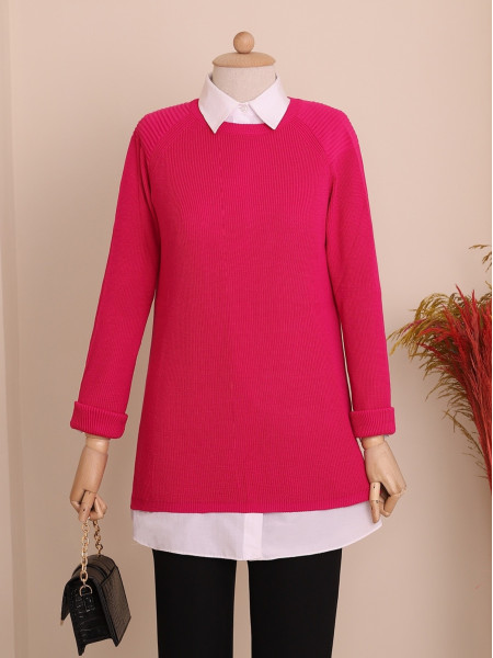 Short Front Sweater   -Fuchsia