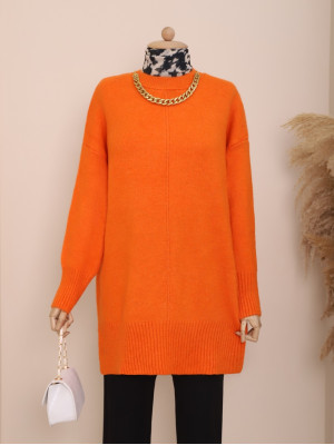 Crew Neck Hijab Winter Knitwear Tunic   -Orange