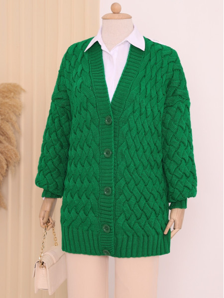 Knitting Pattern Button Down Cardigan  -Emerald