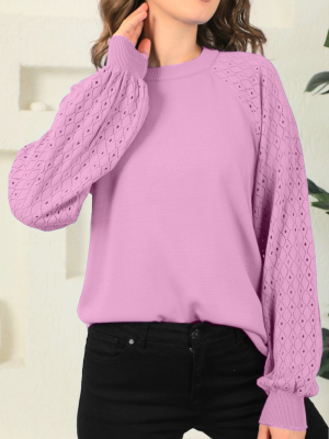 Openwork Sleeves Knitwear Sweater   -Pink